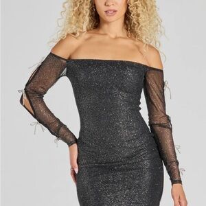 Windsor Glittering Black Off-Shoulder Dress